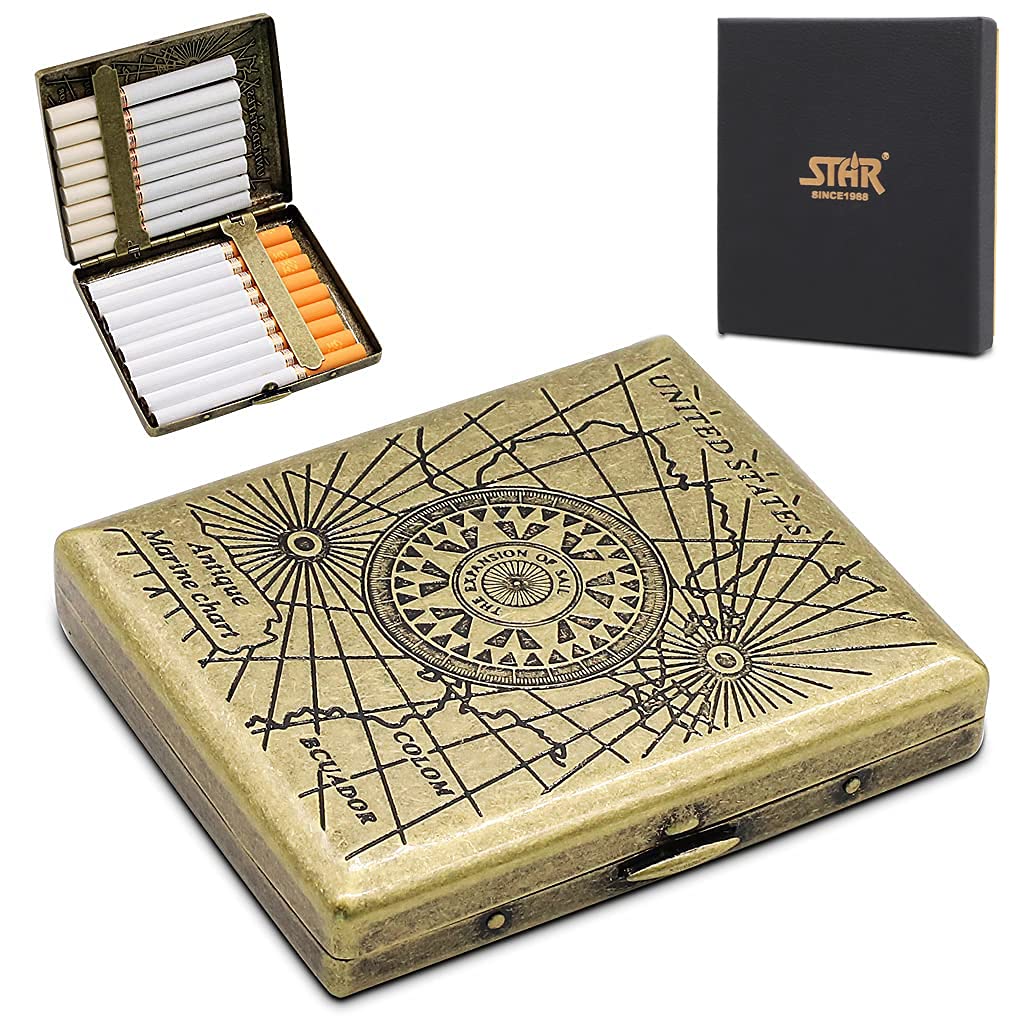 GUSTAVE Men's Cigarette Case Retro Metal Portable 20 Sticks Ordinary Cigarettes Boxes Brass 20Sticks Best Gift for A Man GUSTAVE Men's Cigarette Case Retro Metal Portable 20 Sticks Ordinary Cigarettes Boxes Brass 20Sticks Best Gift for A Man